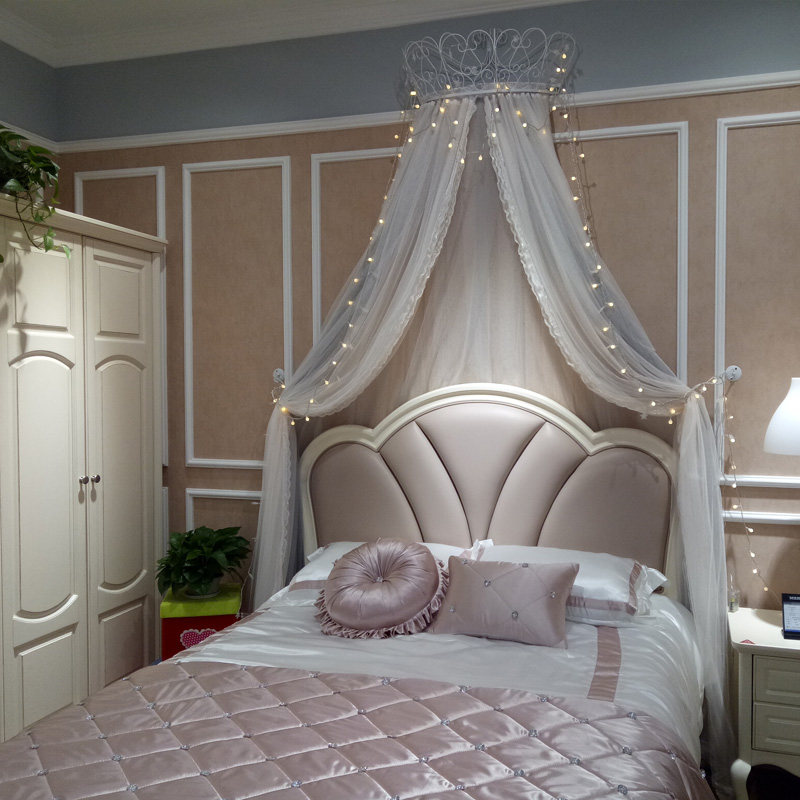 Nordic Wind Bed Mantle Triple Grey Bed Curtain Folk Guest House Upscale Hotel Decoration Bedside Princess Bed with Princess Bed