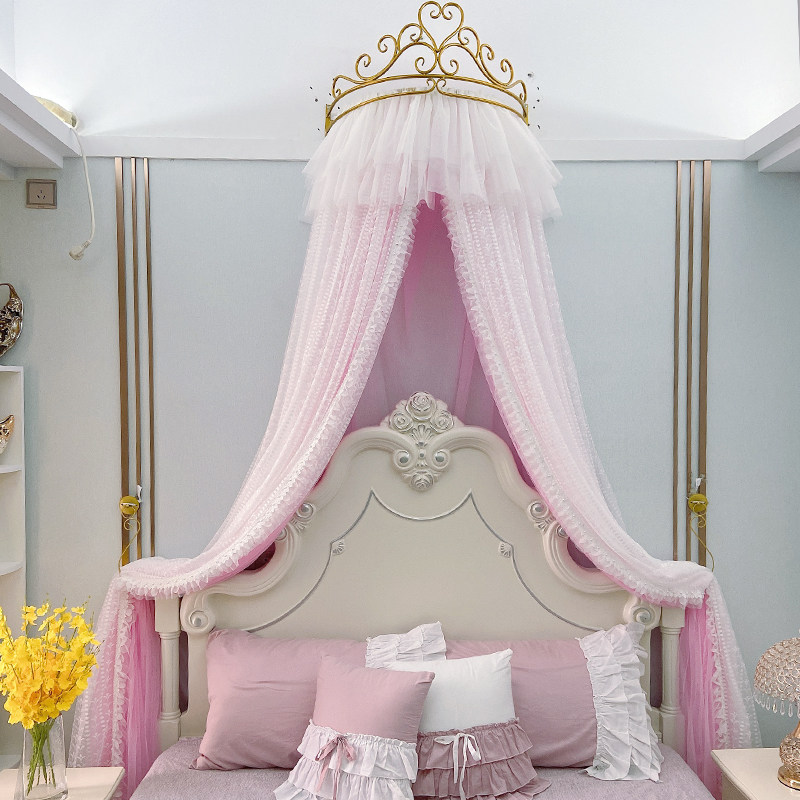 Simple ins bed curtain Nordic princess wind mosquito net 1 5m bed yarn curtain crown frame Children's bed Decorative bed curtain Jiao tent