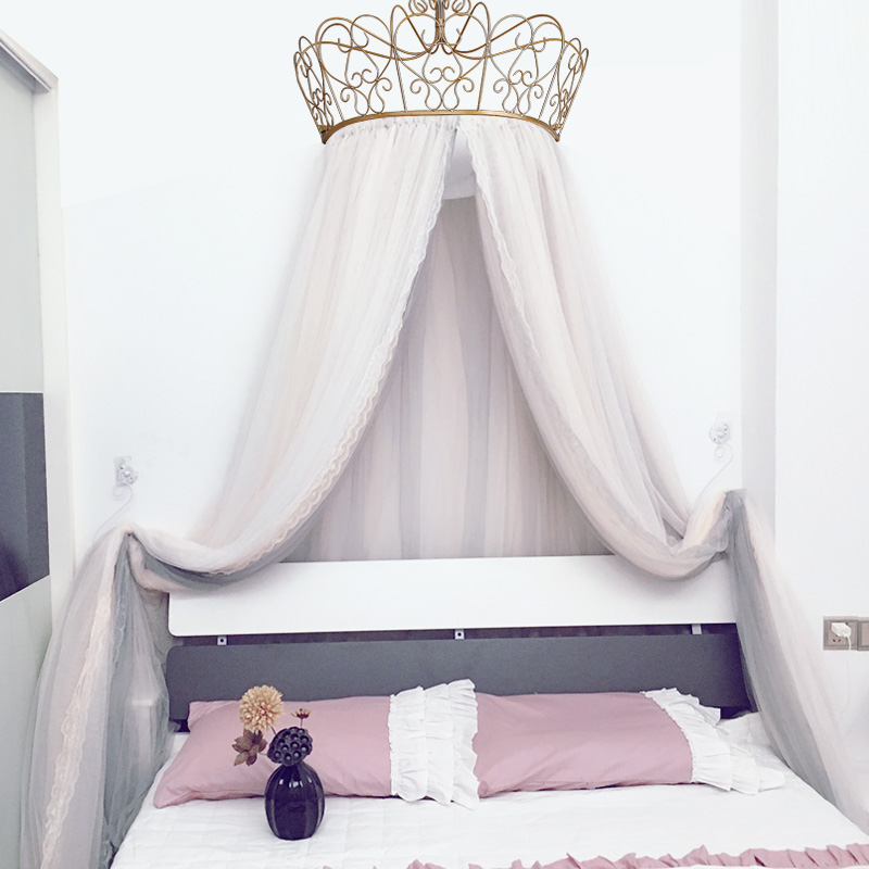 Princess bed curtain European style three-layer white gray jade color bedside decoration light luxury gauze curtain store background curtain bed curtain