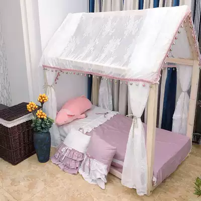Nordic wooden house bed children's small house roof room tent game house mosquito net Princess lace custom