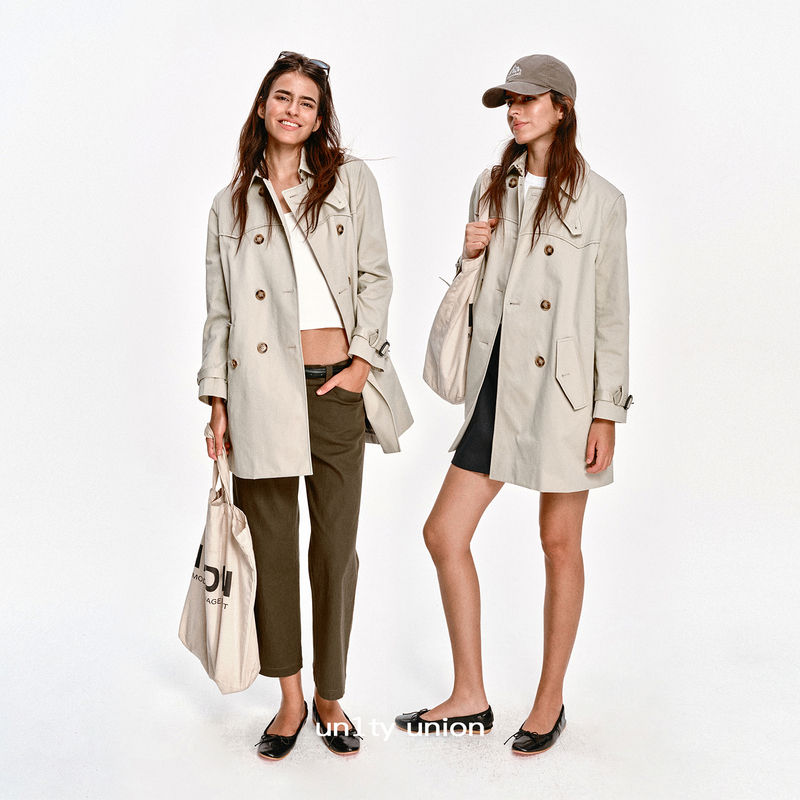 Un1Ty2026 Autumn New Product British Retro Classic Double-Breasted Mid-Length Trench Coat Un1Ty2026 Autumn New Product British Retro Classic Double-Breasted Mid-Length Trench Coat