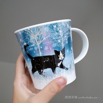 Spot British DUNOON bone China water cup cup mug Black Cat snow animal cup 480ml gift box
