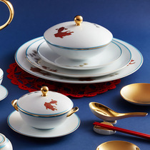 LEGLE French LIGU invited Moon Goldfish Ceramic bowl with lid Binaural soup bowl Noodle bowl Rice bowl Birds nest Dessert bowl