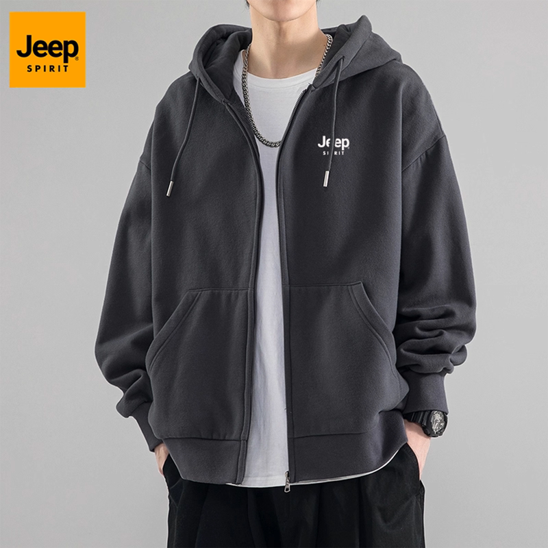 Jeep Jeep Spirit American-Style Heavyweight Cardigan Sweatshirt for Men, New Spring and Autumn Loose Casual Hooded Jacket