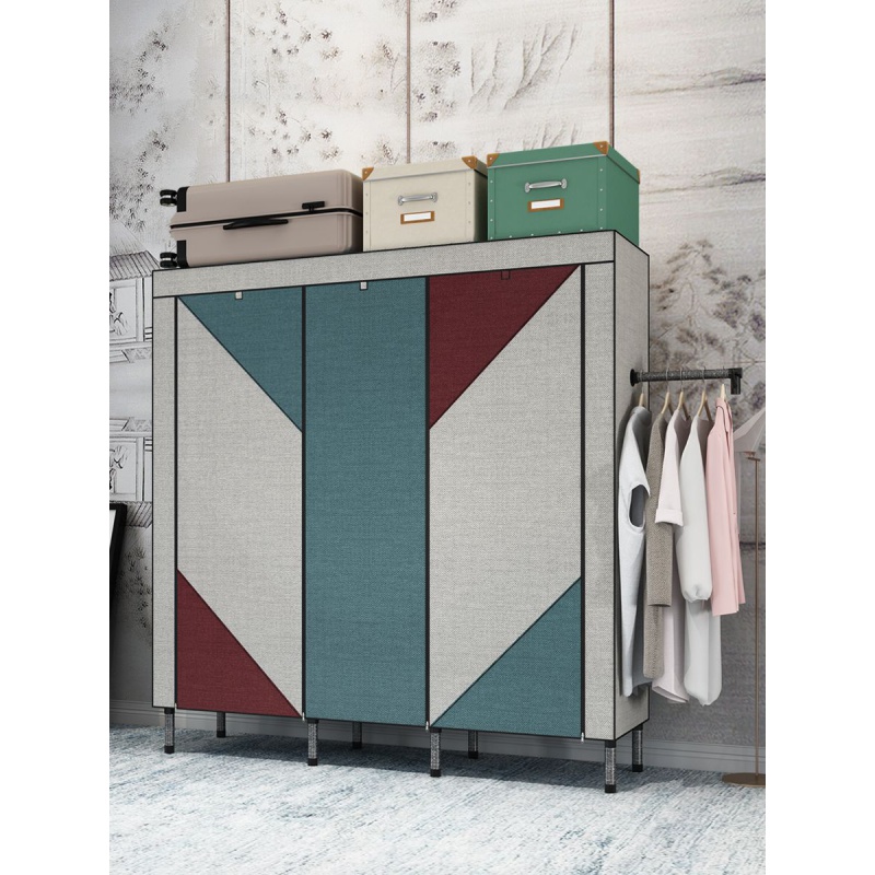 Simple wardrobe strong and durable cloth wardrobe steel pipe bold reinforcement household bedroom rental room net red hanging cabinet