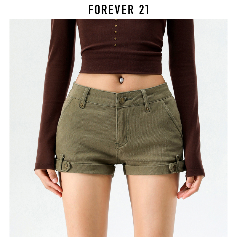 Forever 21 American-Style Workwear Army Green Low-Waist Denim Shorts for Women, New Spring/Summer Hot Pants That Make You Look Slim Forever 21 American-Style Workwear Army Green Low-Waist Denim Shorts for Women, New Spring/Summer Hot Pants That Make You Look Slim