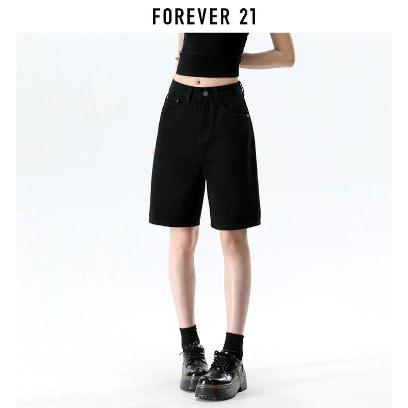 Forever 21 American-Style Black Denim Shorts for Women, Summer Thin Version, Petite Size, Slimming, Versatile Straight-Leg Mid-Length Pants Forever 21 American-Style Black Denim Shorts for Women, Summer Thin Version, Petite Size, Slimming, Versatile Straight-Leg Mid-Length Pants