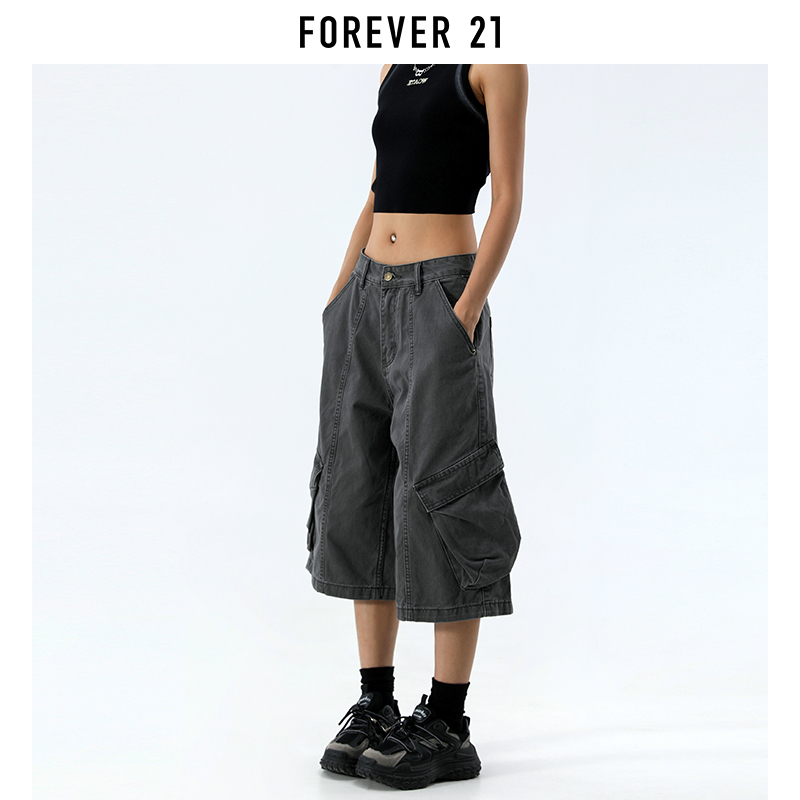 Forever 21 American-Style Dark Gray Workwear Cropped Jeans Unisex Low-Rise Height-Enhancing Slimming Straight-Leg Pants