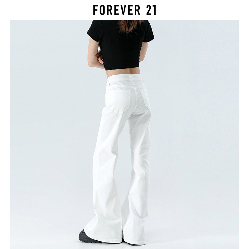 Forever 21 American-Style White Flared Jeans for Women, Non-Tight on the Legs, Spring Low-Waist Slimming Bootcut Pants