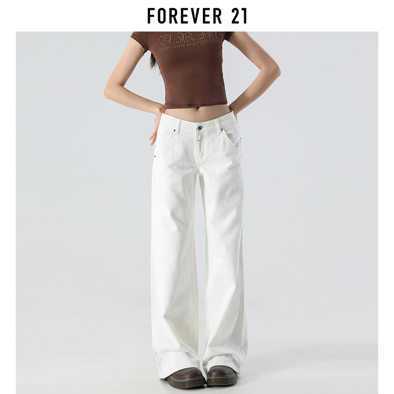 Forever 21 White Low-Waist Straight-Leg Jeans for Women, New Spring Style, Loose Fit, Slimming Narrow Wide-Leg Pants
