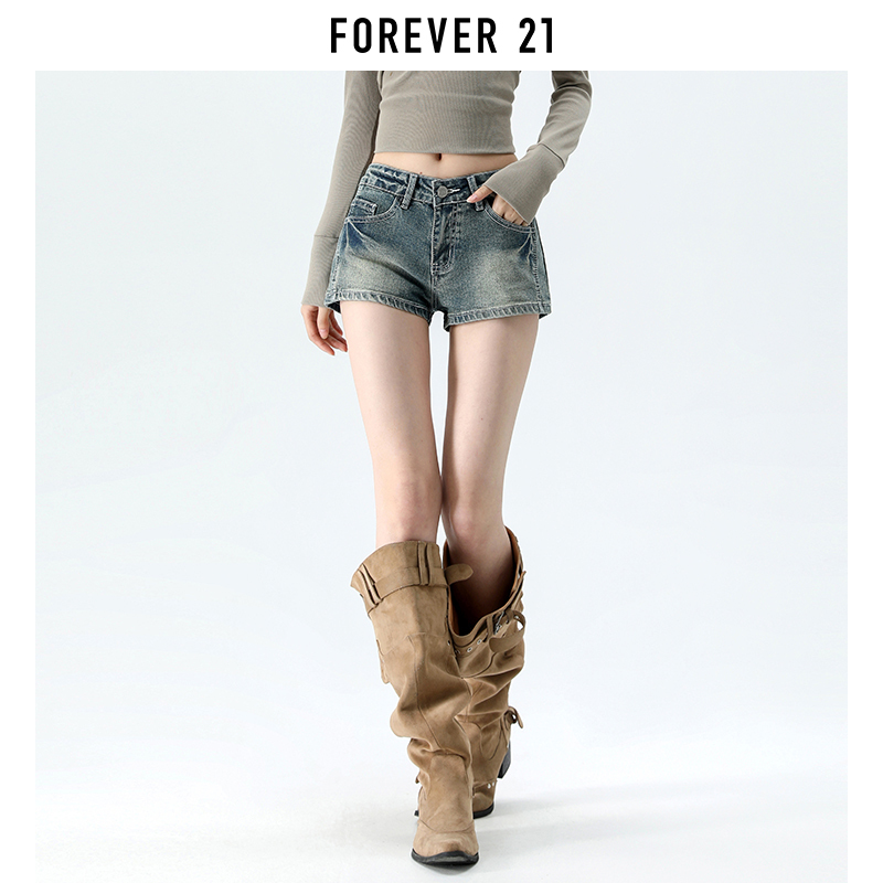 Forever 21 American Style Retro Blue Denim Shorts for Women, Summer New Low-Waist Slim Fit Hot Pants
