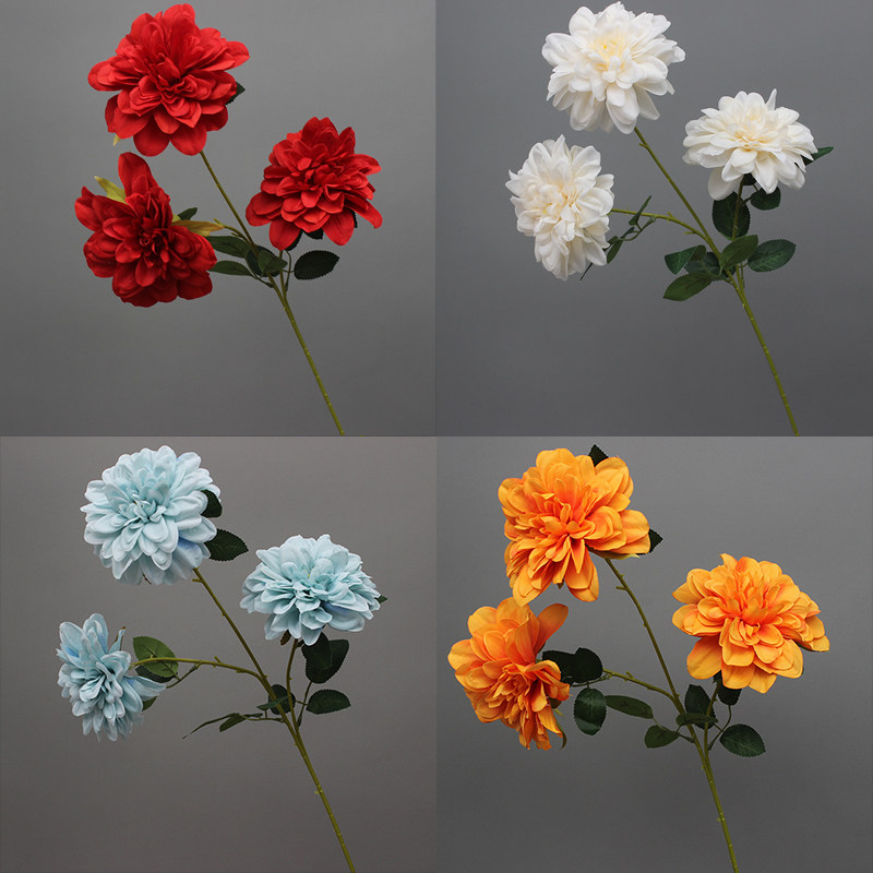 3 dahlias simulation high branch floor flower long pole peony wedding floral silk flower arrangement flower hydrangea peony rose