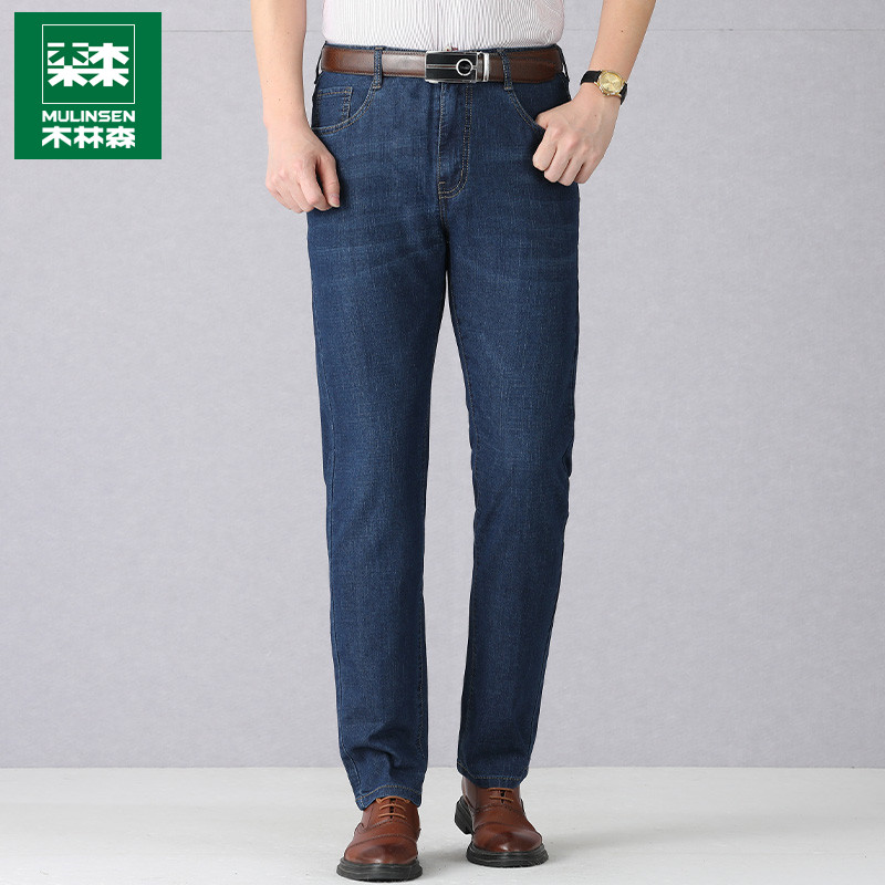 Wood Linson Straight Barrel Jeans Men's Summer Slim Fit Midlife Business Casual Dad Loaded elastic long pants