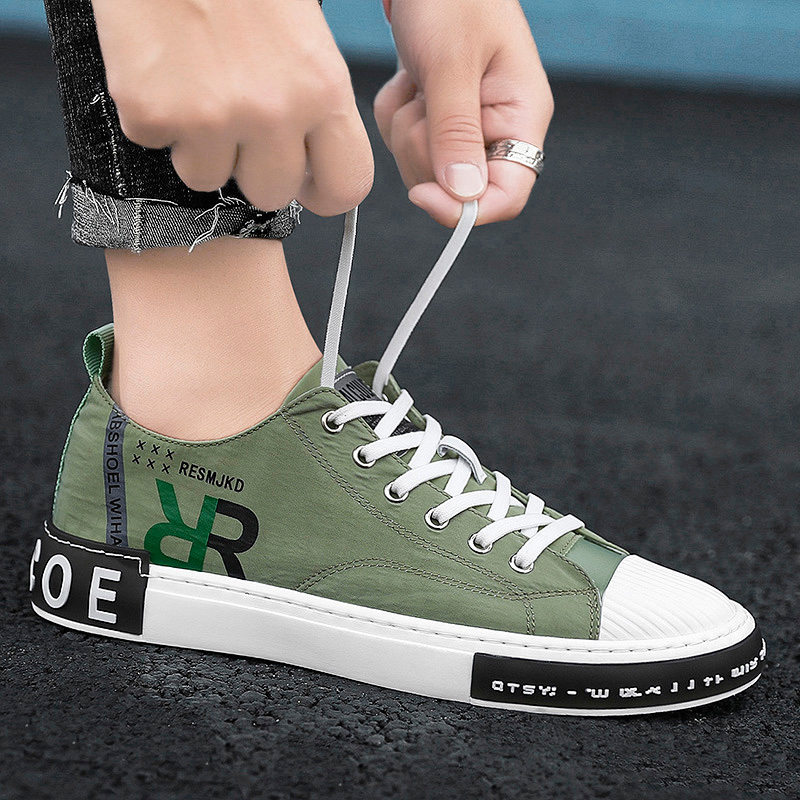 Hong Kong Tide Cards 2022 New Men's Shoes Han Edition 100 Hitch Ice Silk Casual Shoes Light Sails Shoes Green Handsome Gas Board Shoes