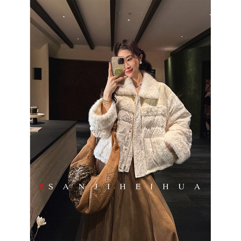 Sanzhi Heihua [Qingshanjian] New Chinese Style Silver Thread Embroidered Patchwork down Jacket Women's Winter Coat 2026 New Model