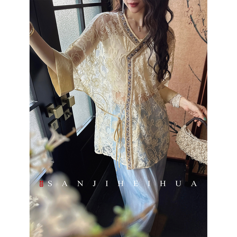 Sanji Heihua【Shengge】Women's Jacket with Hollow-Out Cotton Thread Embroidery, Lace Paisley Embroidery, and Beading, 2026 New Model
