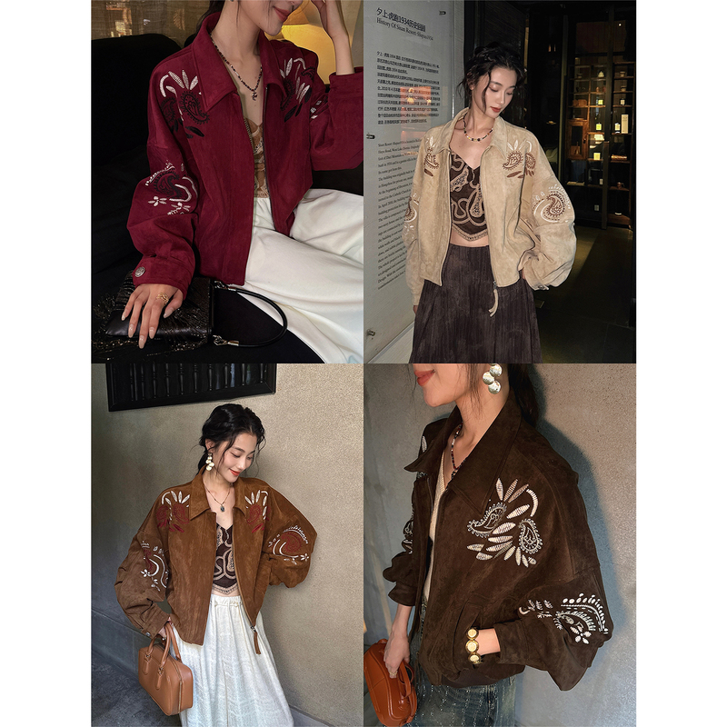 Sanji Heihua [Mengzhou] Chinese-Style Eco-Friendly Suede Early Autumn Short Jacket for Women, Embroidered Jacket, Unique and Super Beautiful