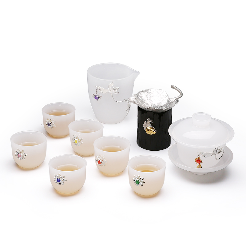 Jingdezhen kung fu tea set suit household contracted and I tureen teapot, coloured glaze jade white porcelain ceramic cups
