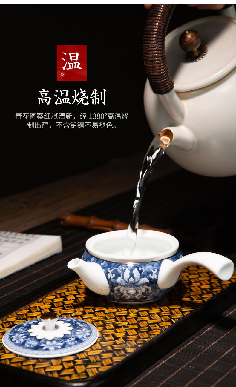 Jingdezhen blue and white porcelain kung fu tea set suit household ceramics colored enamel teapot side by hand the single pot of tea cups