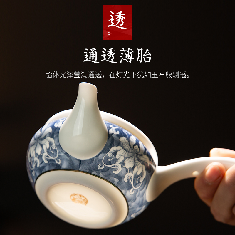 Jingdezhen blue and white porcelain kung fu tea set suit household ceramics colored enamel teapot side by hand the single pot of tea cups