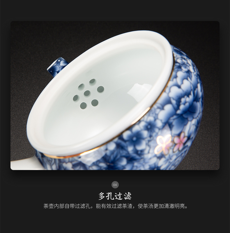 Jingdezhen blue and white porcelain kung fu tea set suit household ceramics colored enamel teapot side by hand the single pot of tea cups