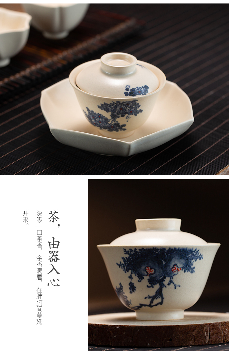 Tureen all hand bowl cups small tea set of household ceramic white porcelain teapot kung fu three bowls of individual