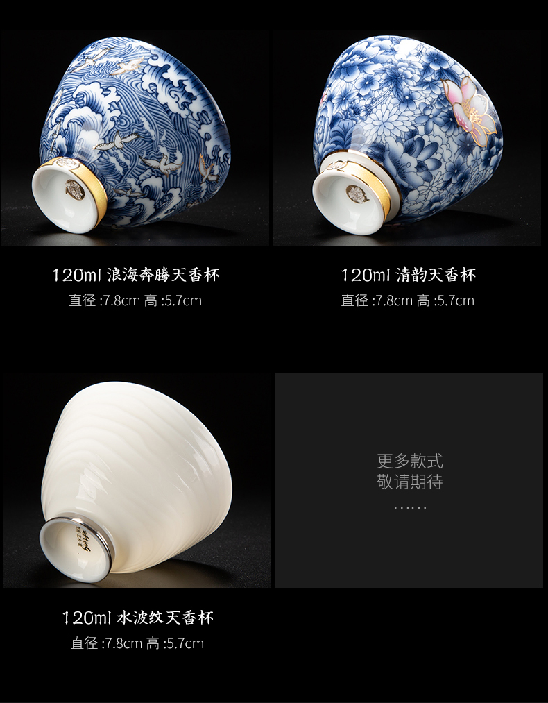 Blue and white porcelain masters cup sample tea cup single jingdezhen single ceramic cups of tea light cup kung fu building lamp that large bowl