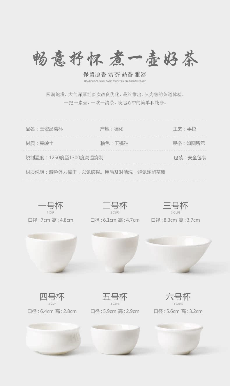 Jade porcelain dehua suet white porcelain tea set personal sample tea cup host big glass ceramic small single cup from the lamp