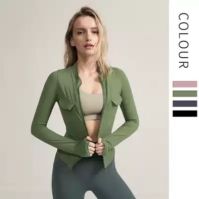 Comfortable brushed tooling style sports jacket women's sleeve refers to tight sexy fitness clothes spring and autumn thin long sleeve yoga clothes