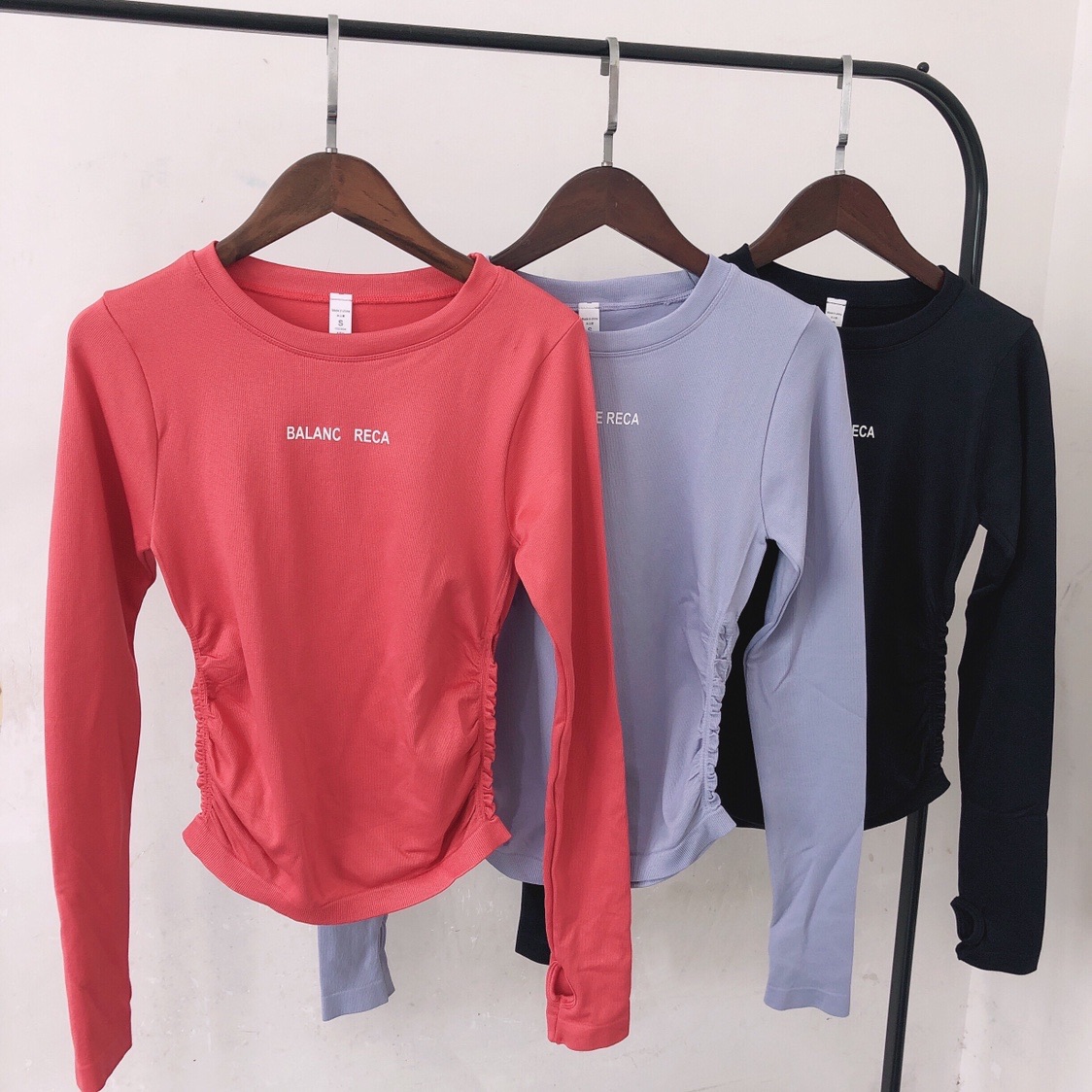 Autumn and winter thick sports top tight sexy waist yoga clothing running fitness women's round neck sleeve finger long-sleeved T-shirt