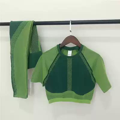 Annual Good Goods autumn and winter thick knitted high-elastic slim sports shirt yoga pants fitness set ankle-length pants women