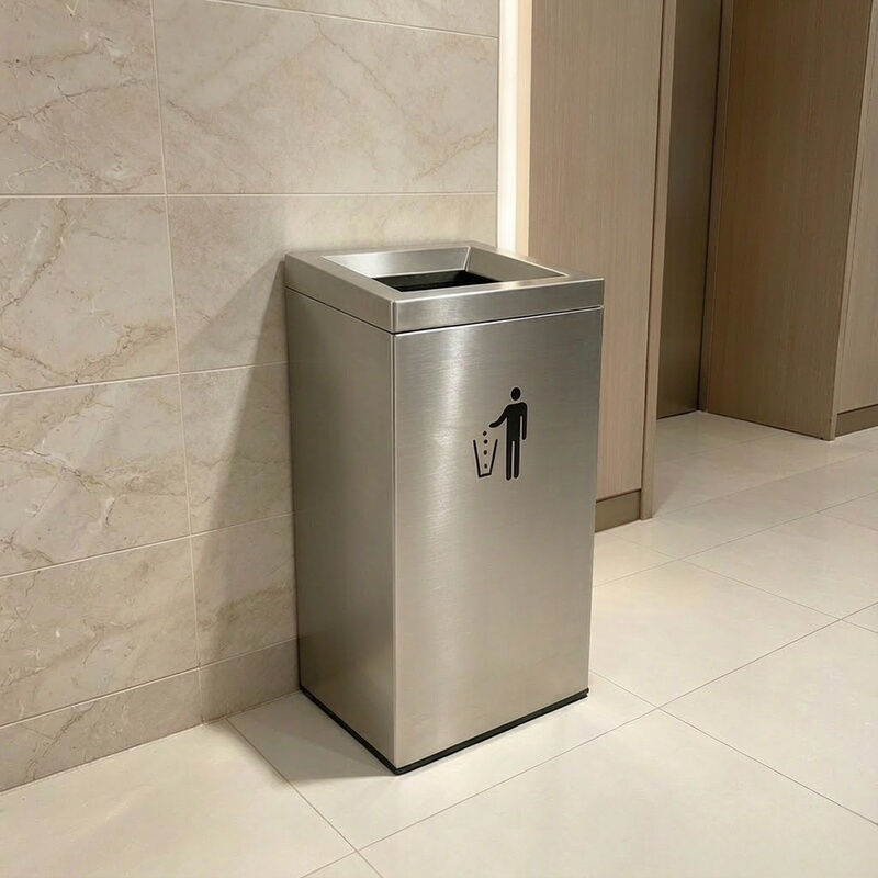 100-Liter Stainless Steel Direct-Throw Trash Can, Large Capacity, Suitable for Malls, Subway Stations, Airports, and Medical Facilities, Double-Layer Storage Bin, Fireproof