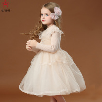 Girls Knitted Sweater Long Sleeve Dress Autumn and Winter New Flying Sleeve Mesh Dress Childrens Peng Shining Princess Dress