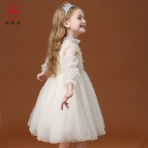 Girls long sleeve dress 2021 spring early autumn new children Net red white princess dress flower girl wedding dress