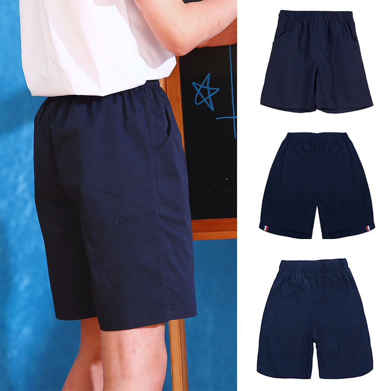 Dark Blue Navy Shorts Men's Cargo Pants Summer Thin Casual Pants Student School Uniform Pants Plus Size Fat Boy Five-Point Pants