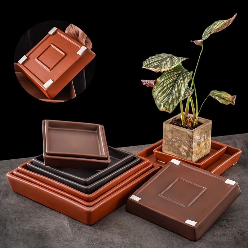 Purple sand tray water tray square pot holder high bonsai potted leak-proof tray flower pot base gardening