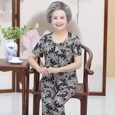 2019 summer new middle-aged and elderly women's loose large size grandma suit 70-80 years old two-piece suit for the elderly