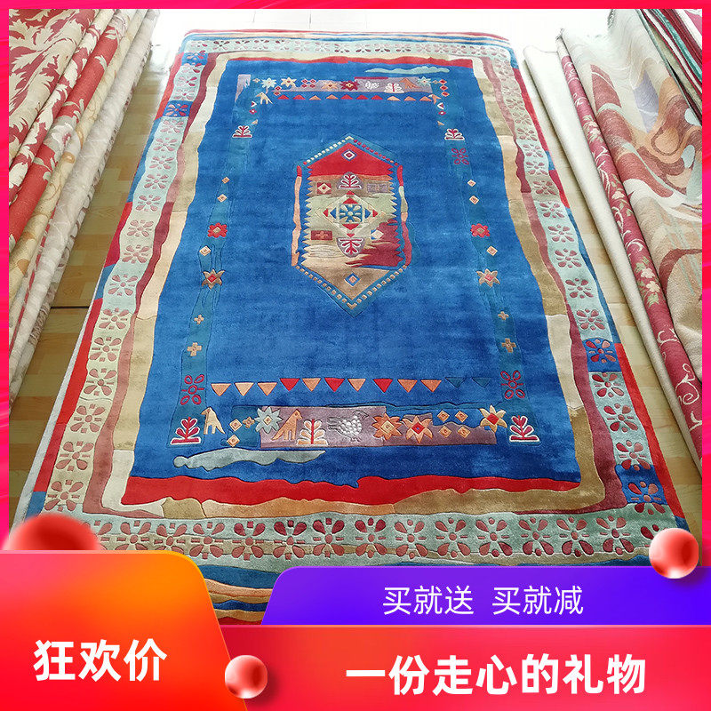 Pure hand-knotted silk blanket living room bedroom coffee table children's room blue cartoon carpet cutting blanket spot