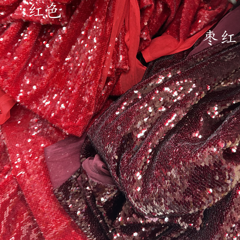 Maroon Heavy-Duty Full-Width Fish Scale Sequin Fabric Embroidered with Beads, Shiny Stage Costume Sequin Mesh Fabric