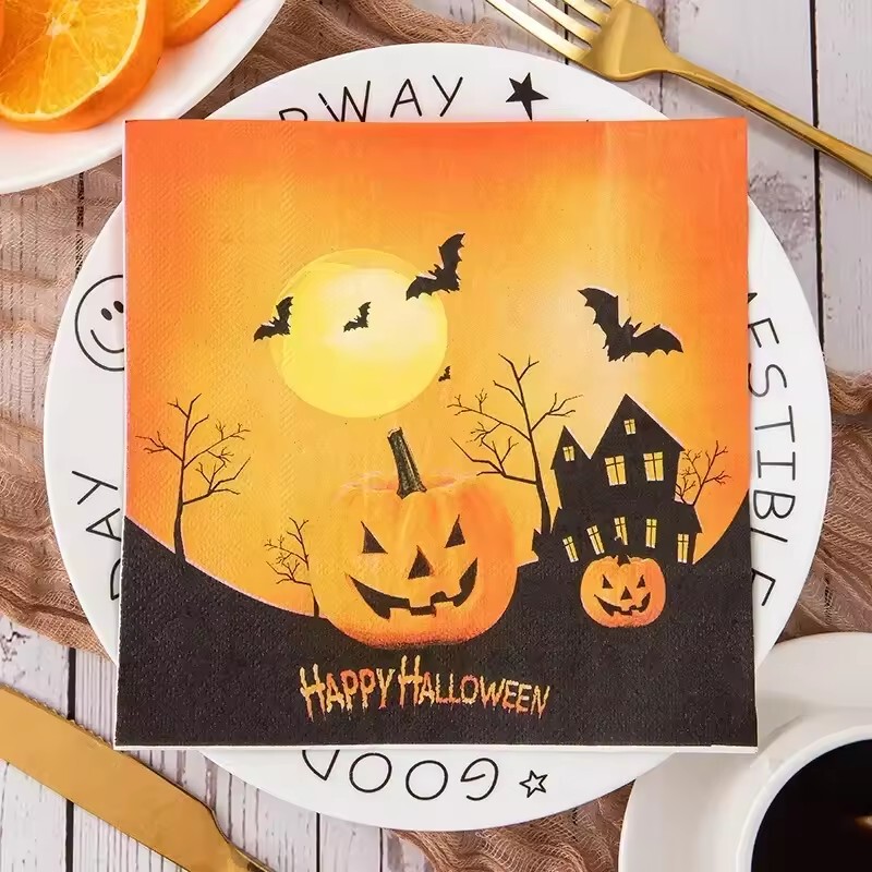 Pomparty Halloween Pumpkin Bat Napkins 2-Layer 20 Sheets Party Decoration Paper Napkins Disposable Napkins Pomparty Halloween Pumpkin Bat Napkins 2-Layer 20 Sheets Party Decoration Paper Napkins Disposable Napkins