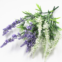 Artificial lavender fake plastic flower partition fence decoration 7 head flocking lavender wedding hotel matching bouquet