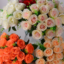 Bouquet of roses simulation flowers 18 roses Wedding set decoration flowers Large rose head green silk flower wall flower arrangement