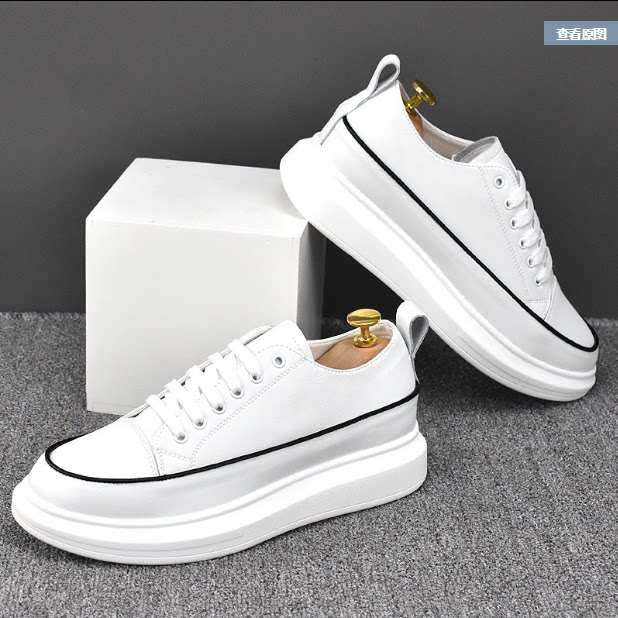 Net red tides men's shoes 2022 spring and summer new leather small white shoes 100 hitch bottom inner heightening casual pine pastry shoes