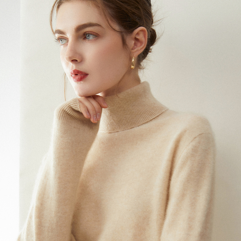 100% Cashmere Sweater for Women, Turtleneck Pullover, Autumn and Winter Solid Color Versatile Casual Slimming Inner Knit Base Shirt