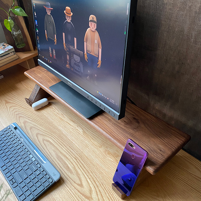 Black Hu Peach Wood Display Heightening Rack Solid Wood Desktop Computer Double Screen Multifunction Containing Layer Shelf Zhuo Wood Industry