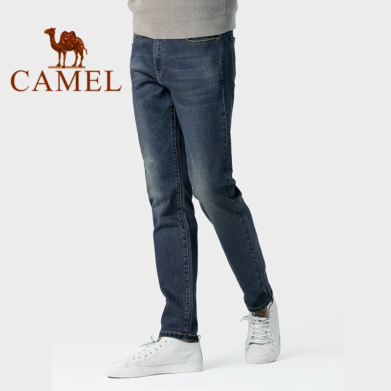 Quần jean nam màu camel thương hiệu quần tây nam giản dị lỏng thẳng phù hợp với quần mỏng màu xanh mỏng 2020 mới - Quần jean