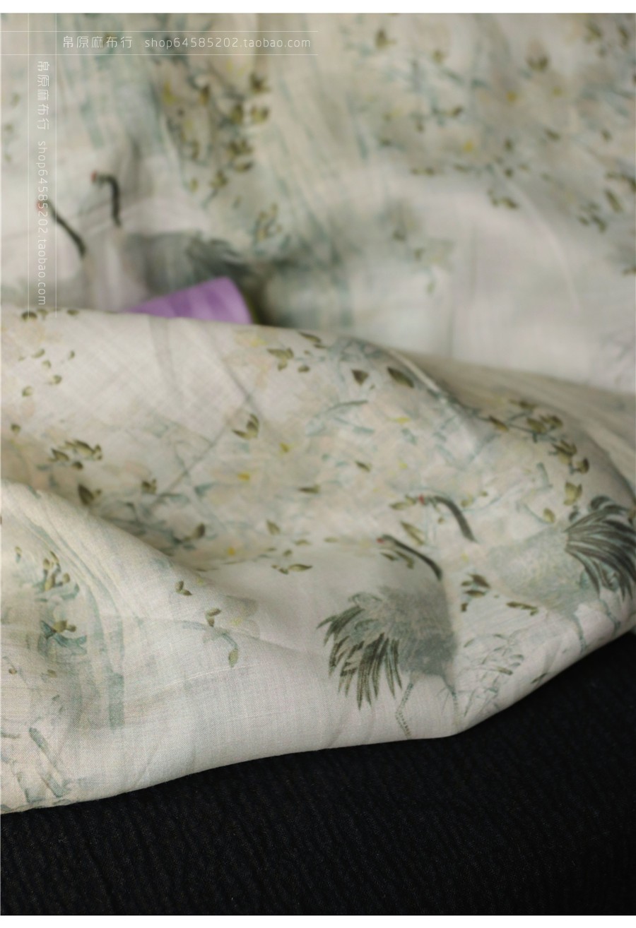 Give back 30% off order fabric Cotton linen digital printing fabric Dress robe fabric Double crane play