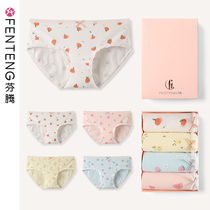 Fenteng cotton antibacterial underwear womens middle waist lift breathable girl Japanese cotton inner crotch girl triangle shorts head
