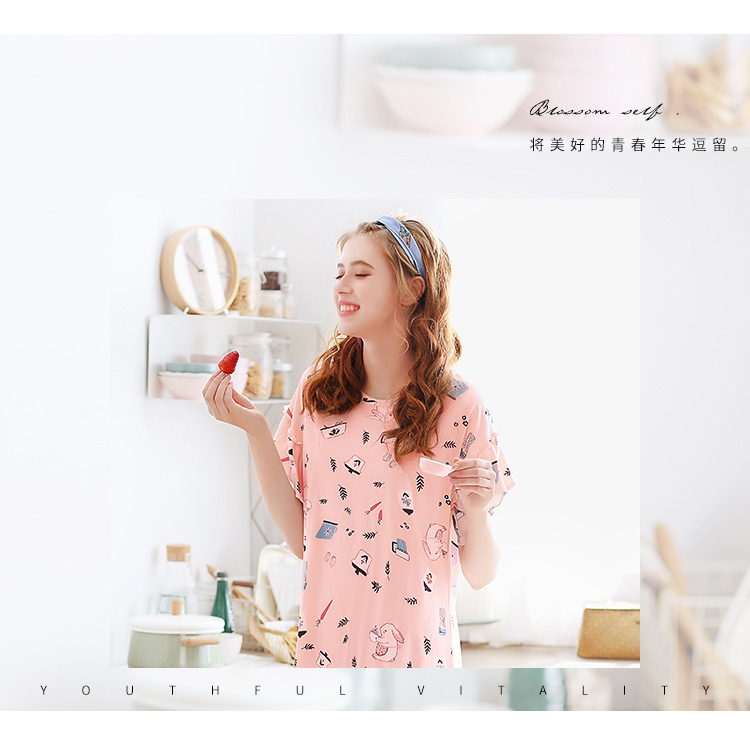 Fen Teng mới ngắn tay váy ngủ nữ mùa hè cotton bộ đồ ngủ Hàn Quốc dễ thương váy tươi cotton phục vụ nhà váy lanh mặc hè