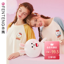 Fenten Pajamas Women Summer Cotton Short Sleeve Capri pants Home Clothes Summer Thin Cute Brown Bear Girl Set